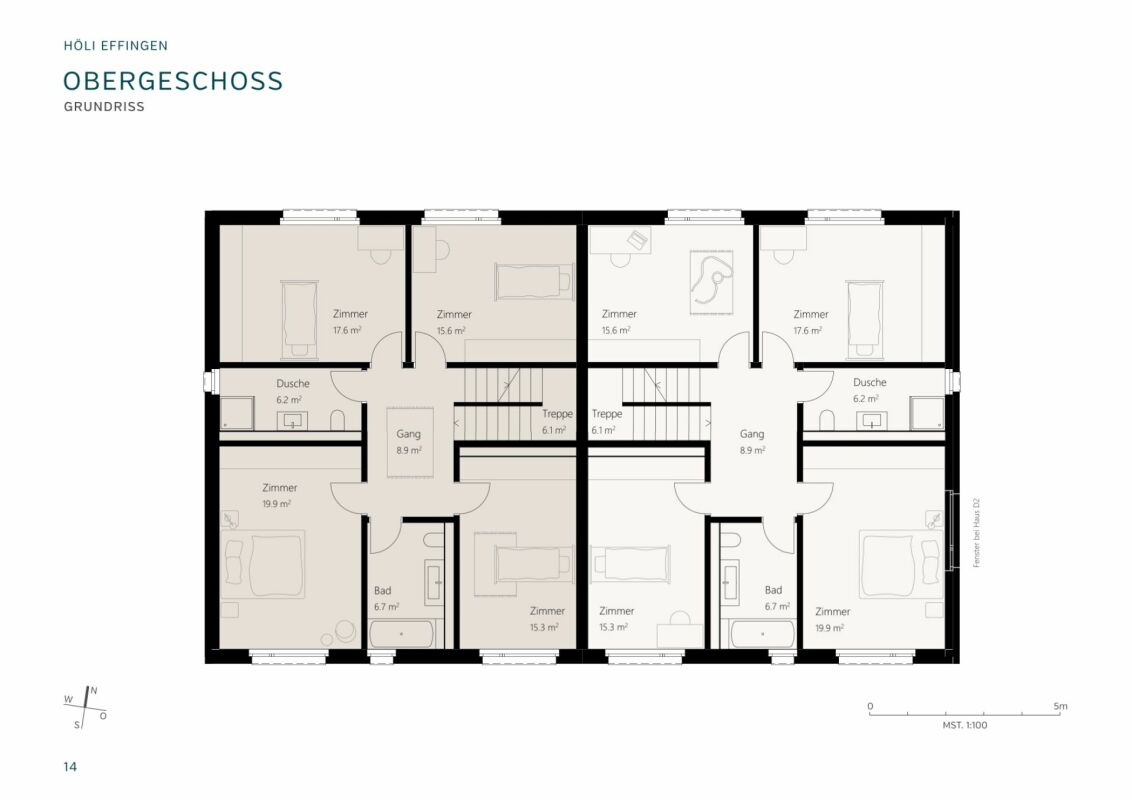 Obergeschoss-Grundriss mit Zimmern und Nebenräumen