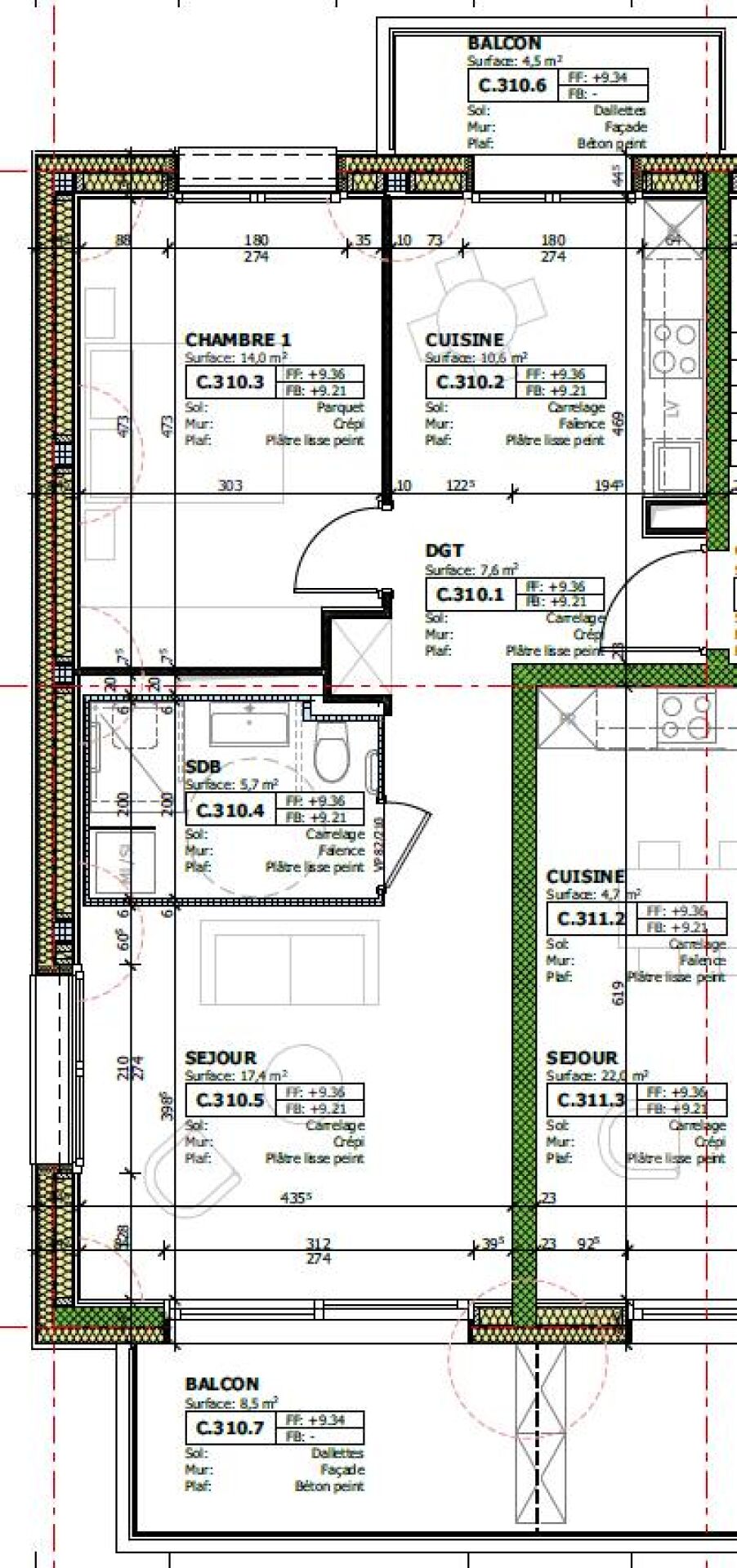 Grundriss einer Wohnung mit Balkon und mehreren Räumen