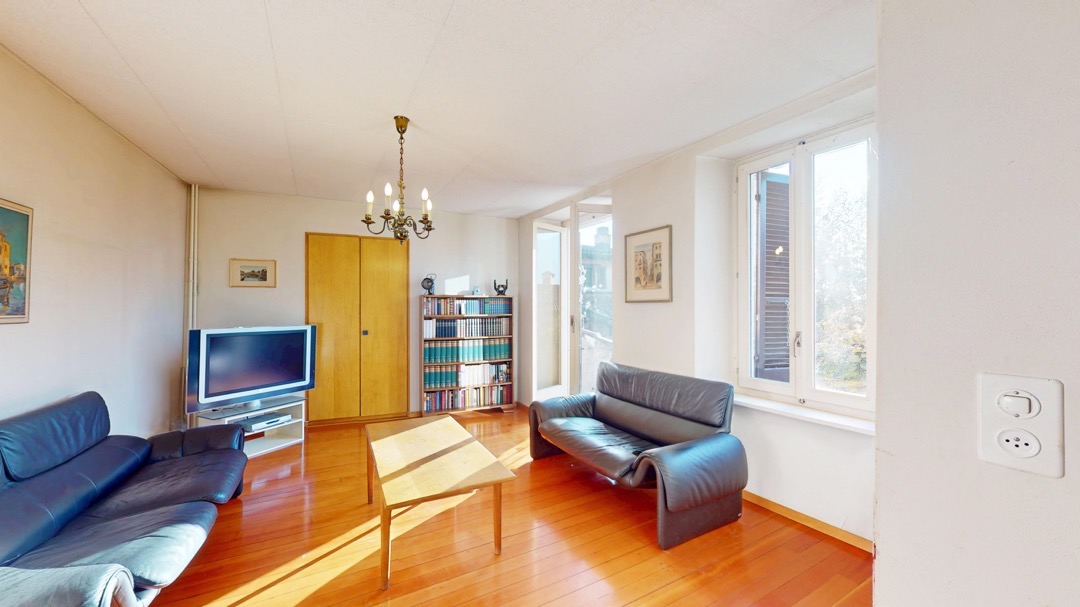 Helles Wohnzimmer mit Holzfußboden und Sofas