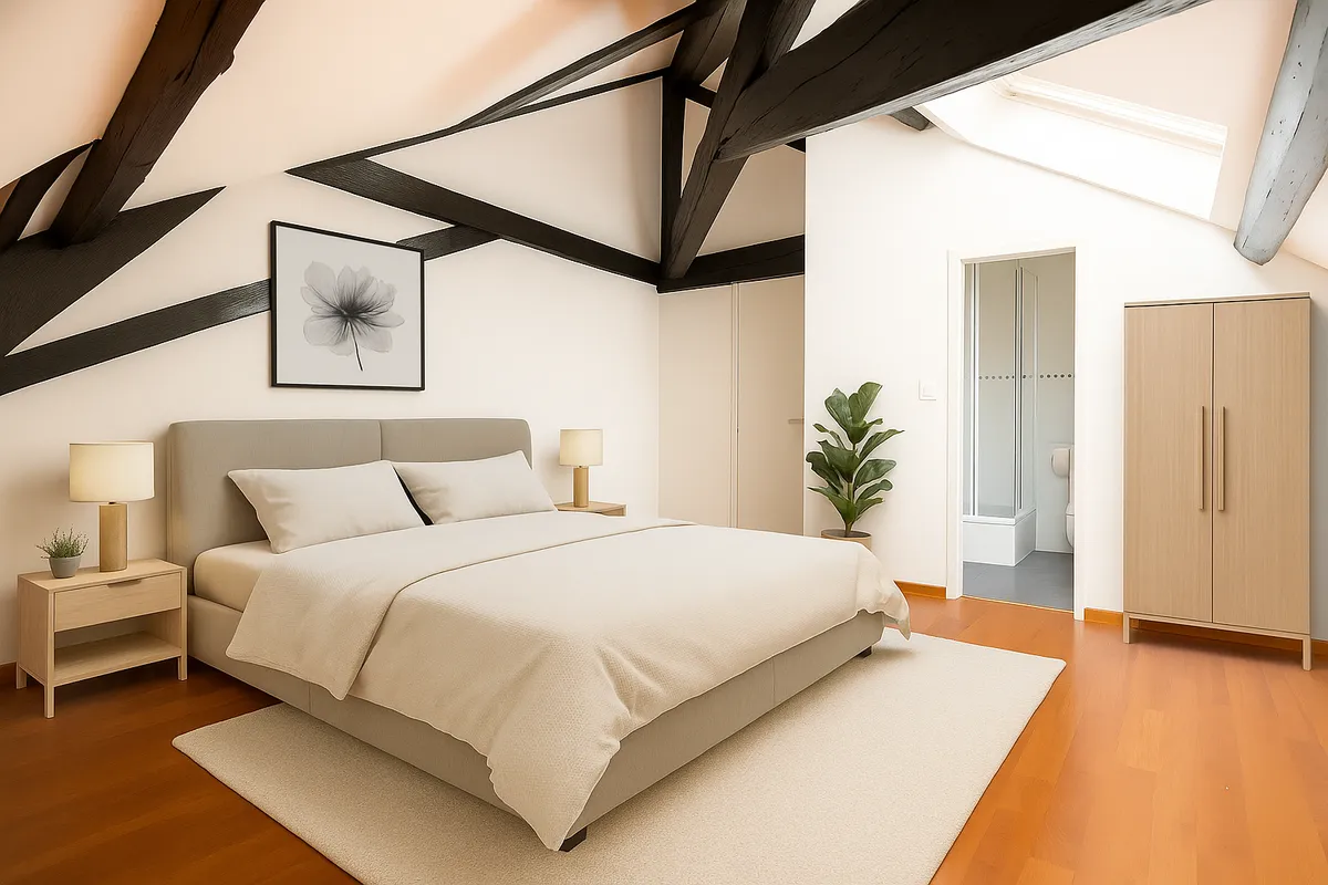 Helles Schlafzimmer im Dachgeschoss