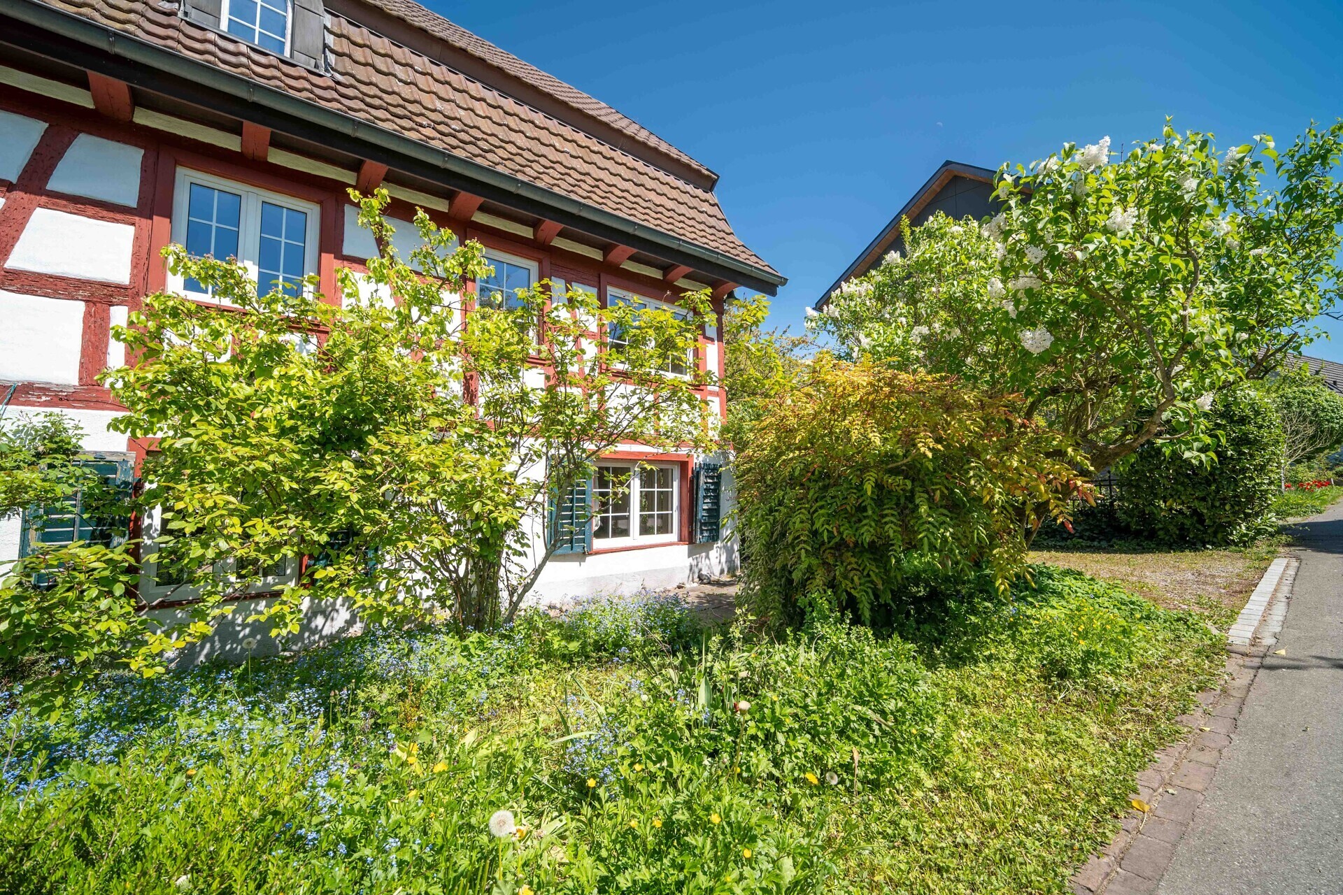 Fachwerkhaus mit Gartenansicht