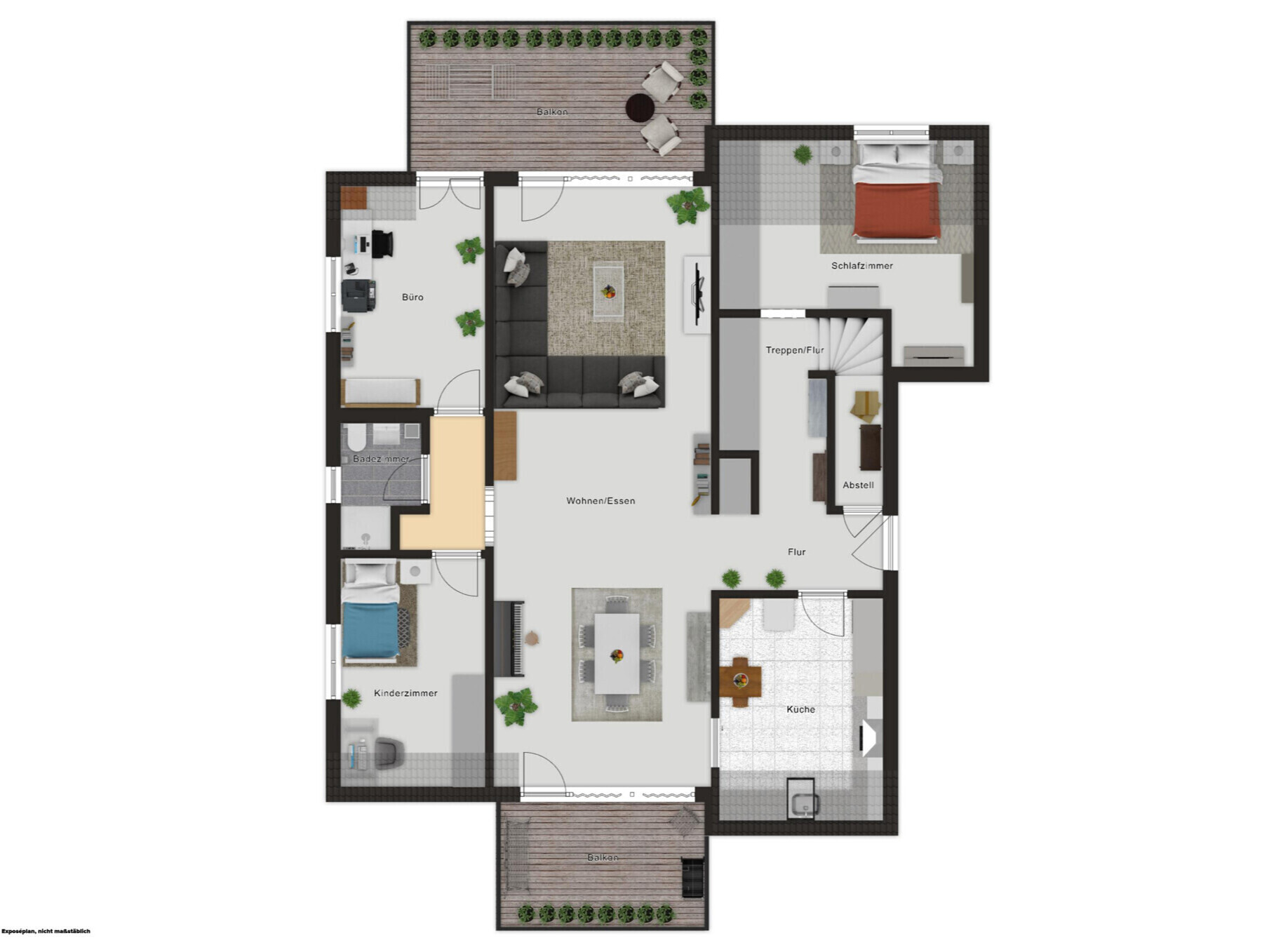 Grundriss mit Balkon und mehreren Wohnräumen