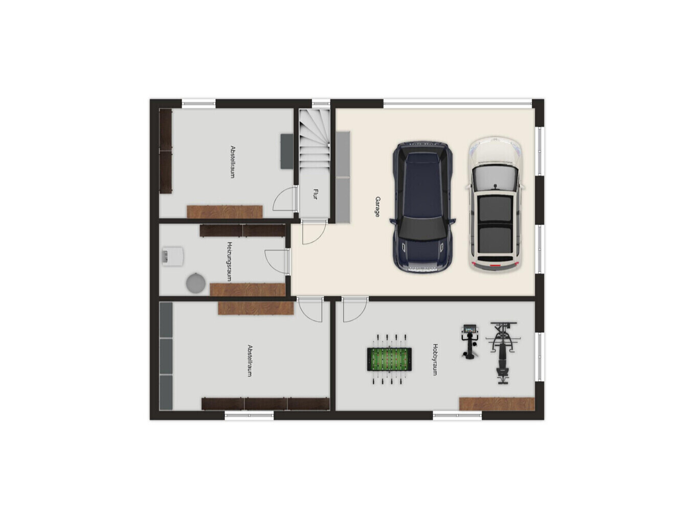 Grundriss eines Keller- und Garagenbereichs