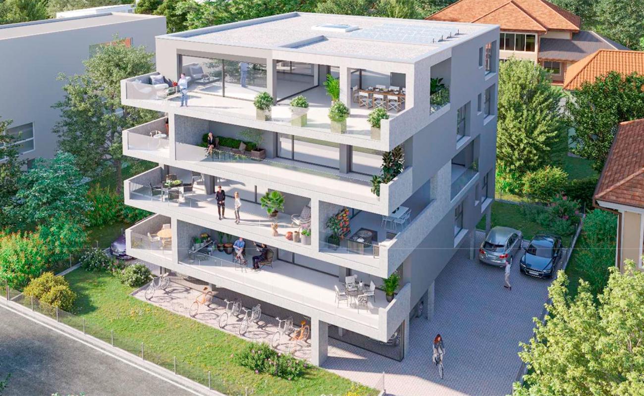 Modernes Mehrfamilienhaus mit großen Terrassen