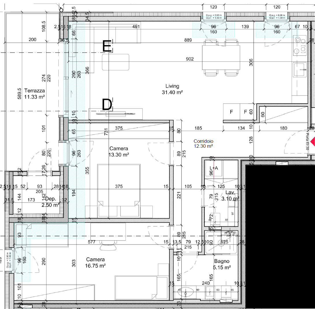 Grundriss einer Wohnung mit Terrasse