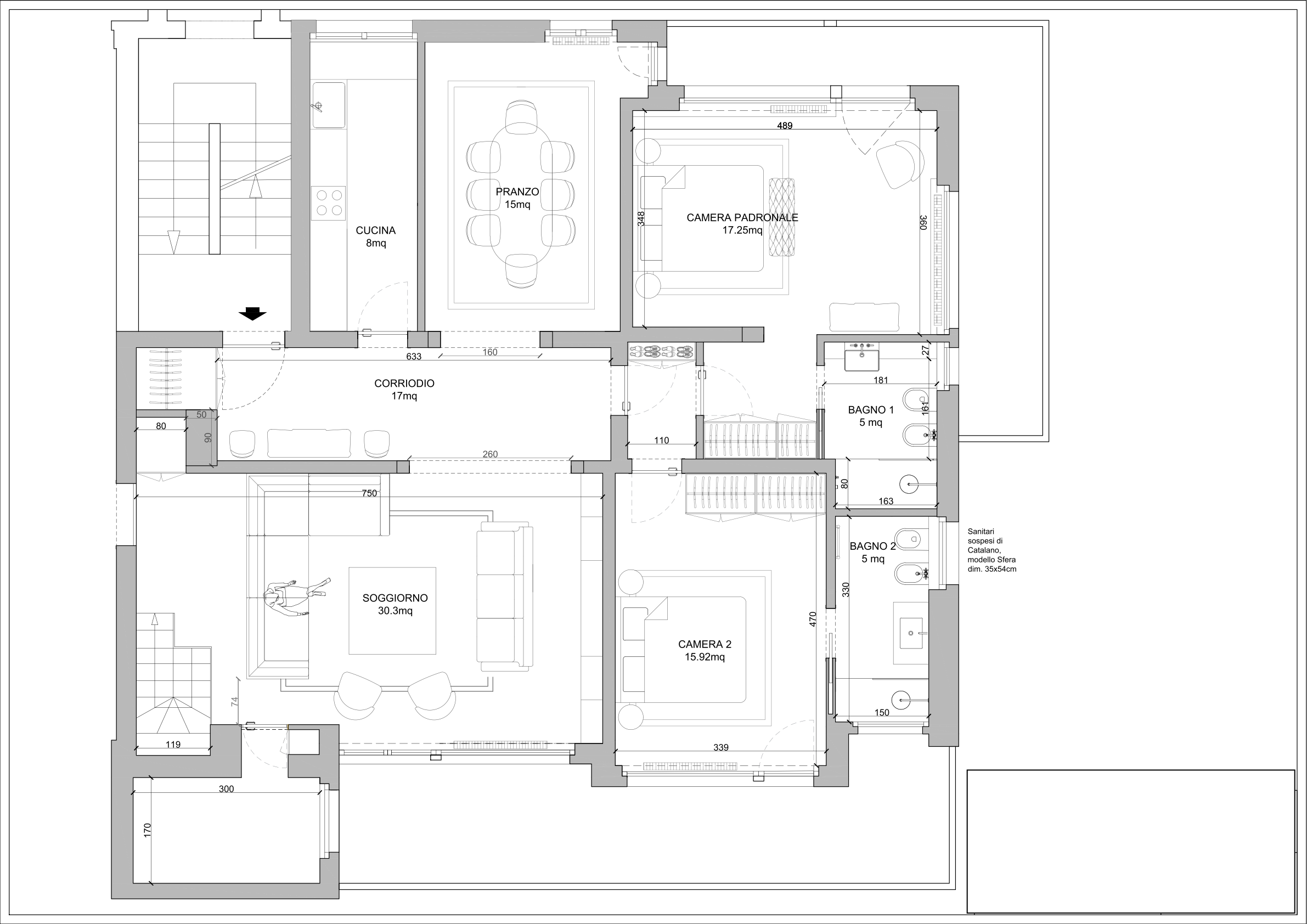 Grundriss eines Wohnhauses mit mehreren Zimmern