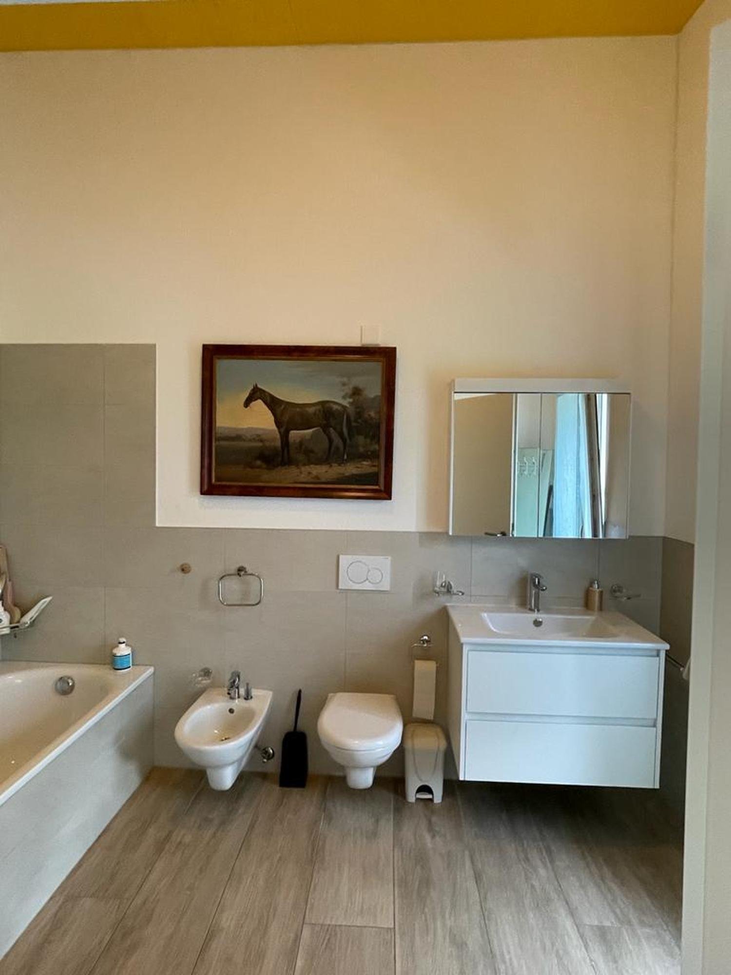 Modernes Badezimmer mit Wanne, Bidet und Waschplatz