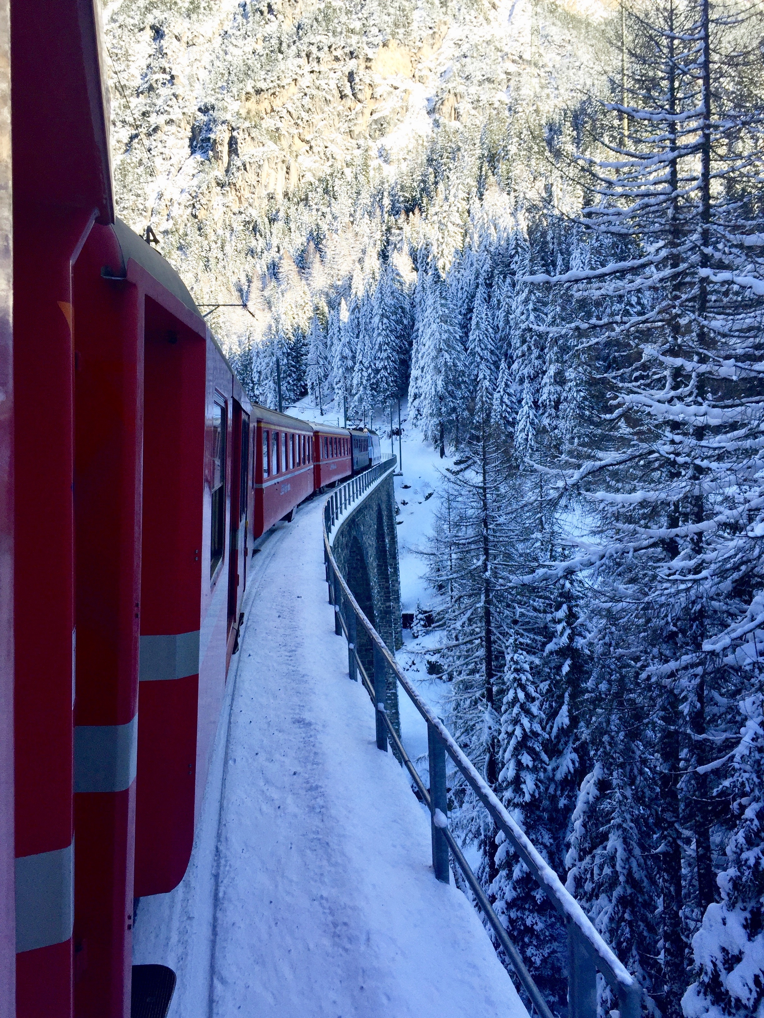 Winterliche Zugfahrt in einer Berglandschaft