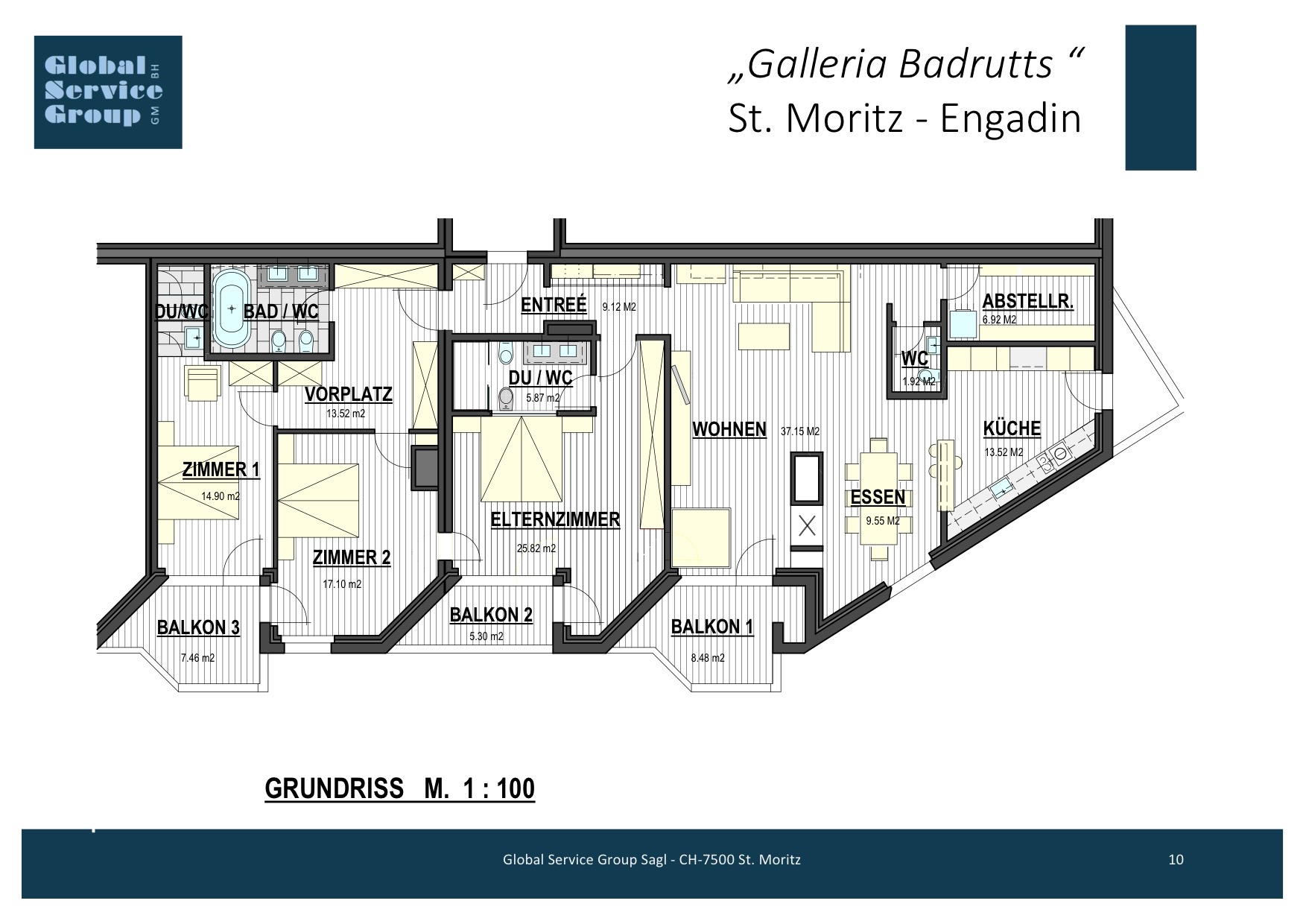 Grundriss einer Wohnung mit Balkonen