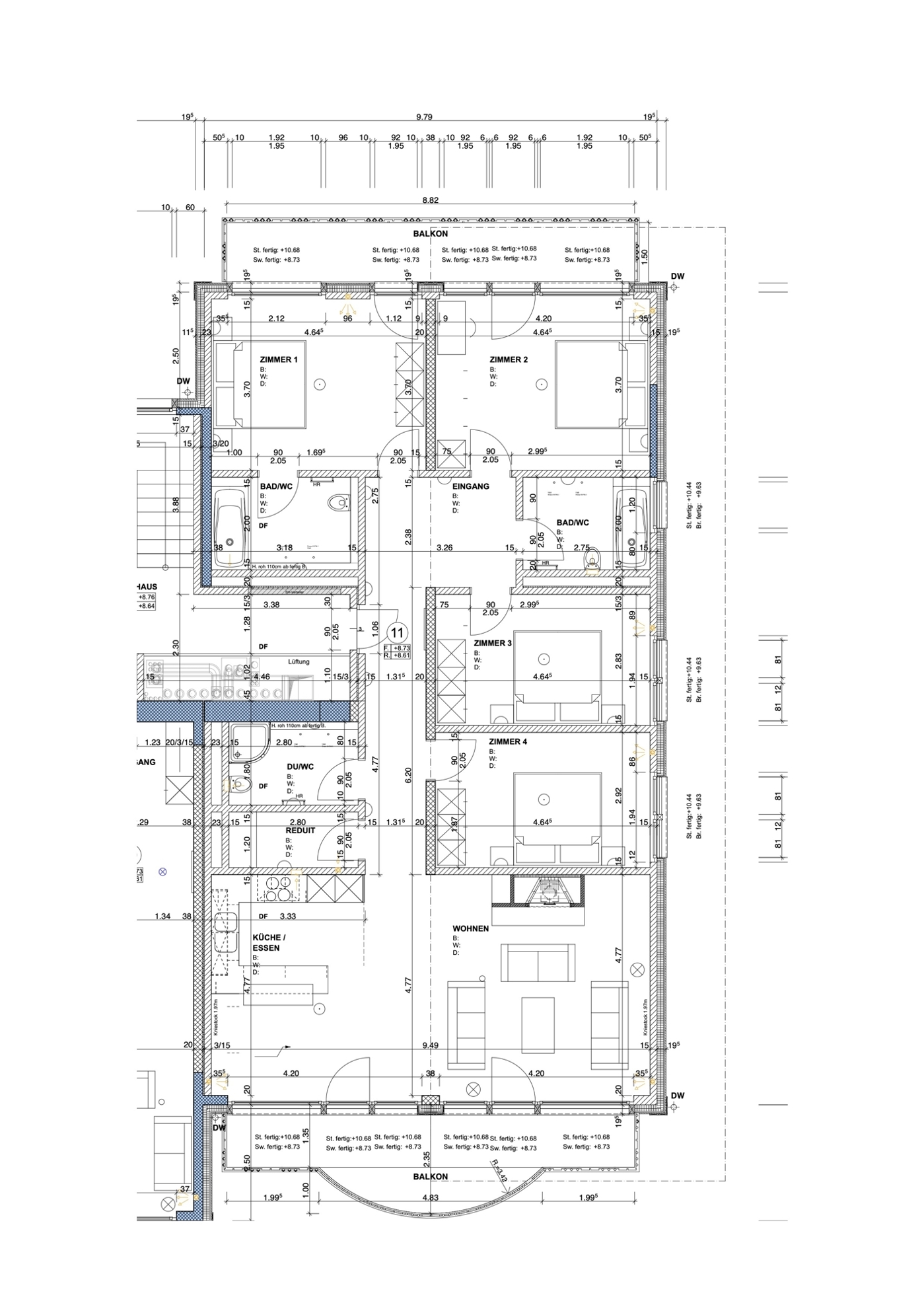 Grundriss einer Wohnung mit zwei Balkonen