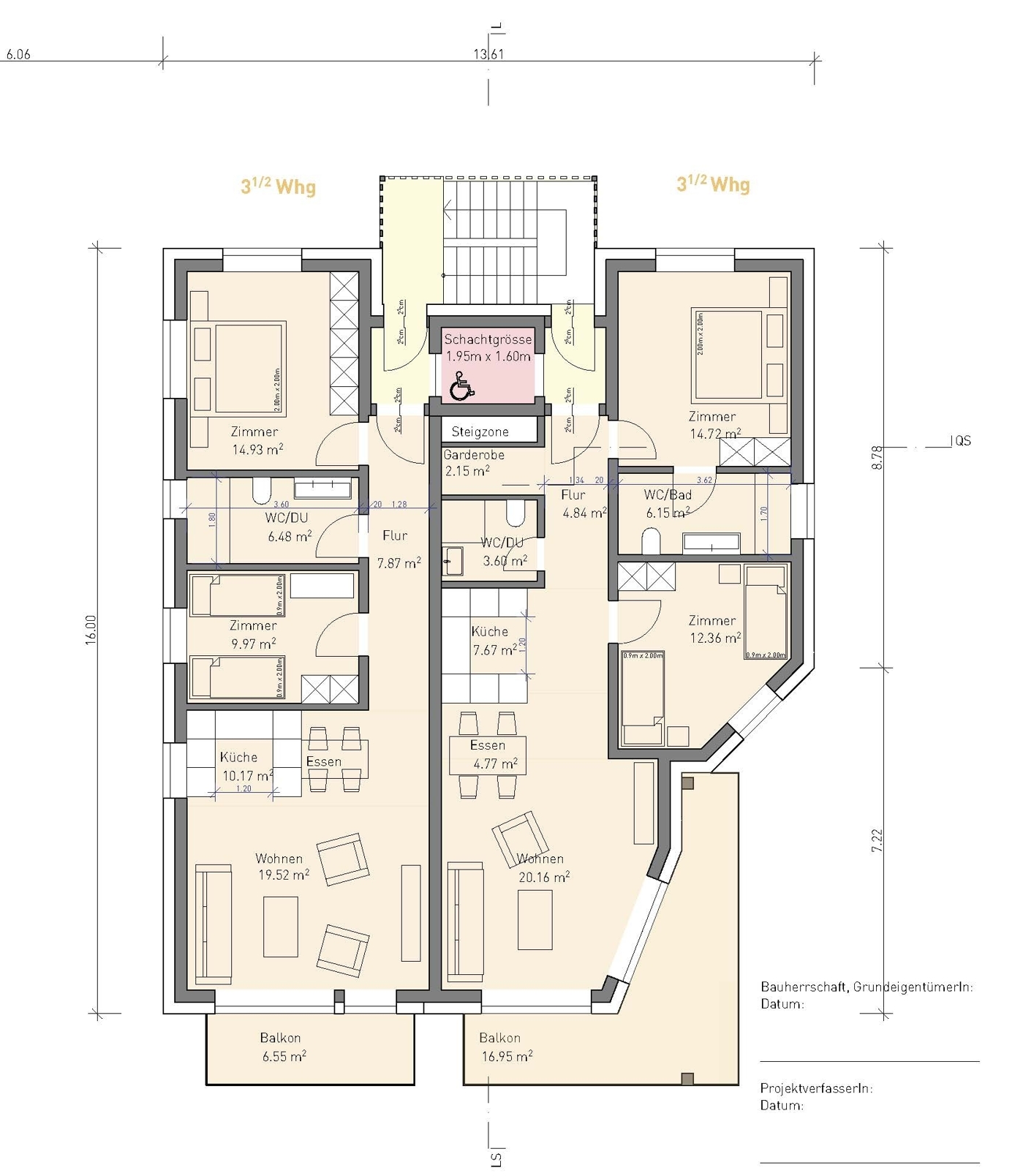 Grundriss einer Wohnung mit zwei Wohnbereichen