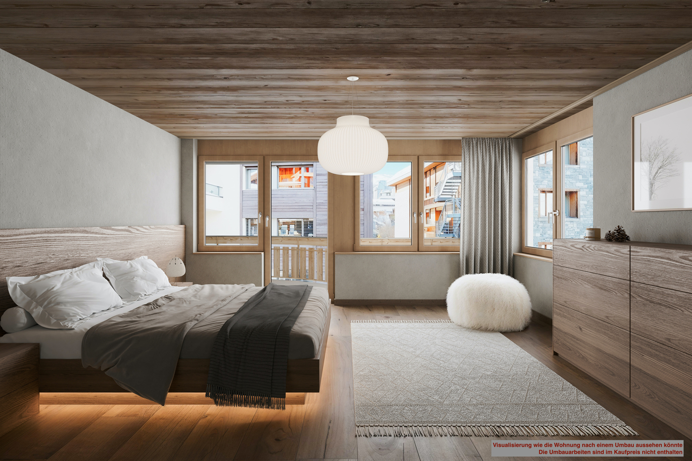 Modernes Schlafzimmer mit warmen Holztönen