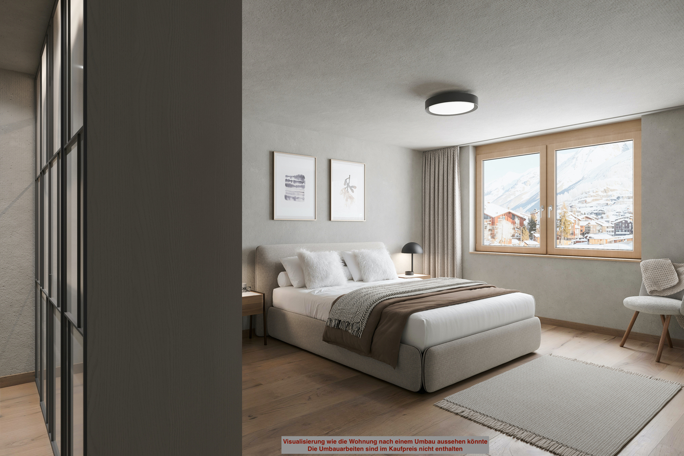 Schlafzimmer mit Bergblick