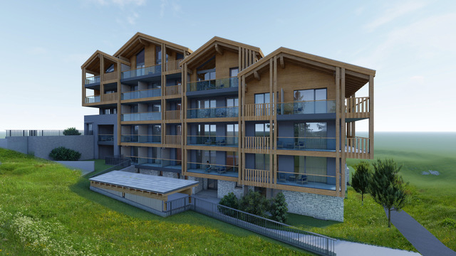 Holz-Mehrfamilienhaus in Hanglage