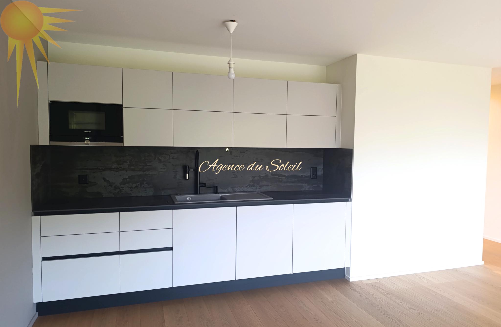 Moderne Küche mit schwarzer Rückwand