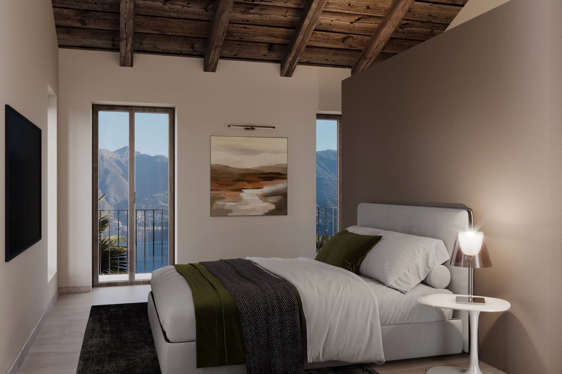 Schlafzimmer mit Bergblick