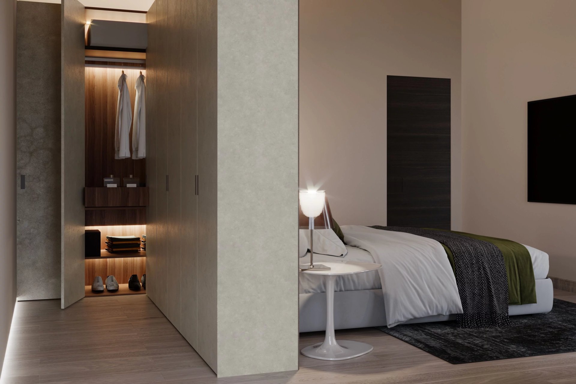 Modernes Schlafzimmer mit Ankleidebereich