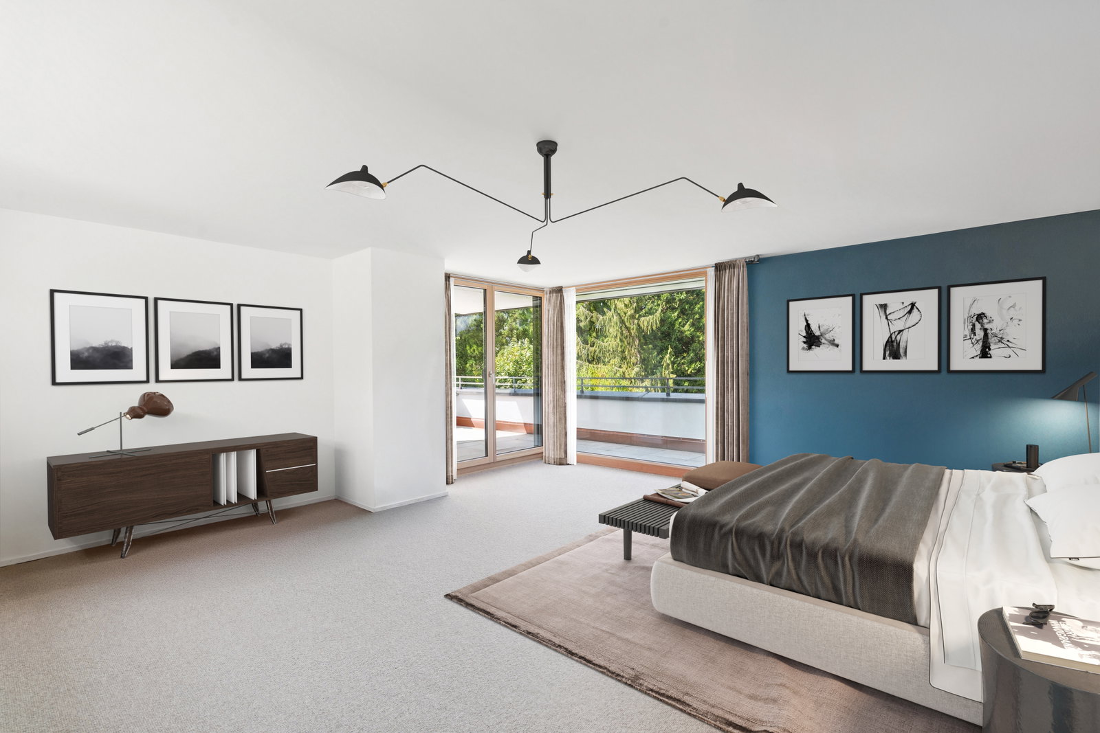 Modernes Schlafzimmer mit Balkonzugang