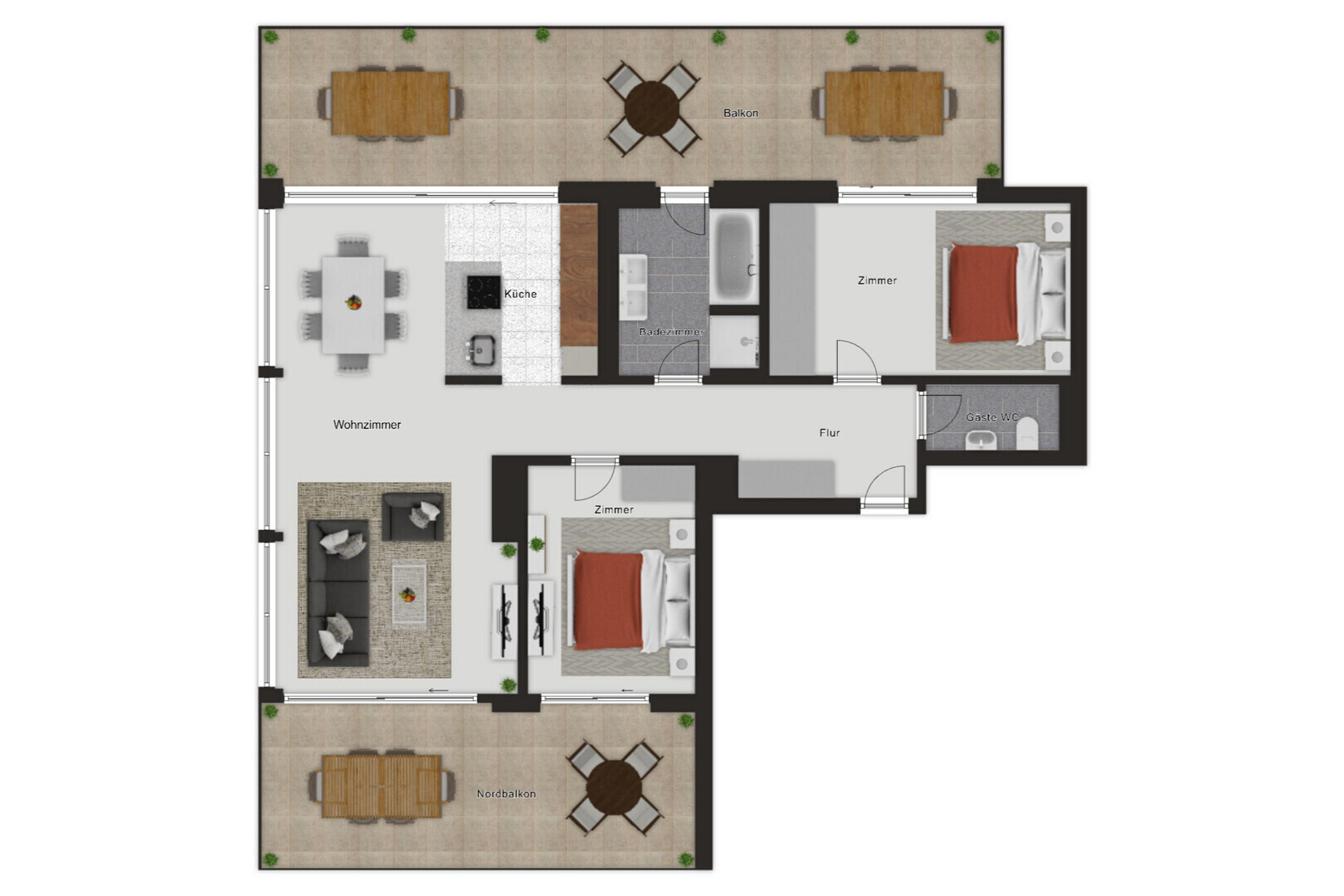Grundriss einer Wohnung mit Balkonen