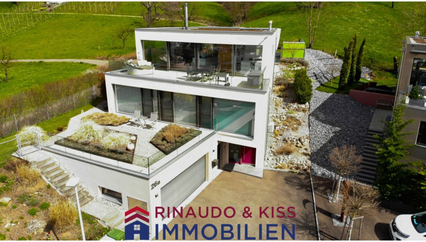 Moderne Villa mit Terrassen und Gartenansicht