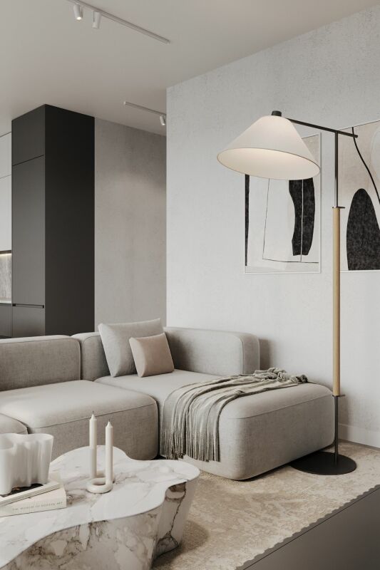 Modernes Wohnzimmer mit hellen Textilien