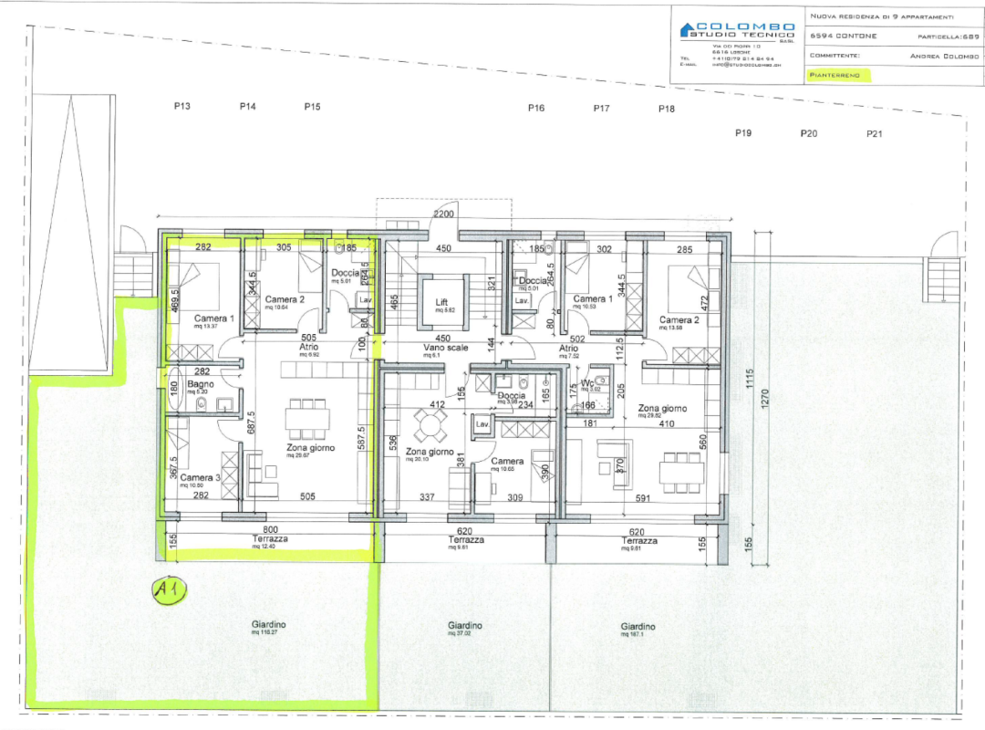 Grundriss einer Erdgeschosswohnung mit Terrasse und Garten