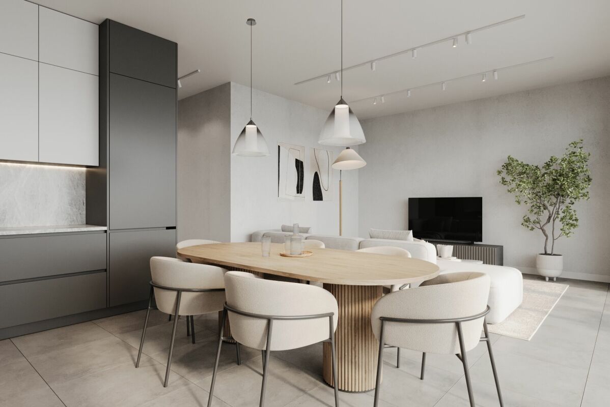 Offener Wohn-Essbereich mit moderner Designküche