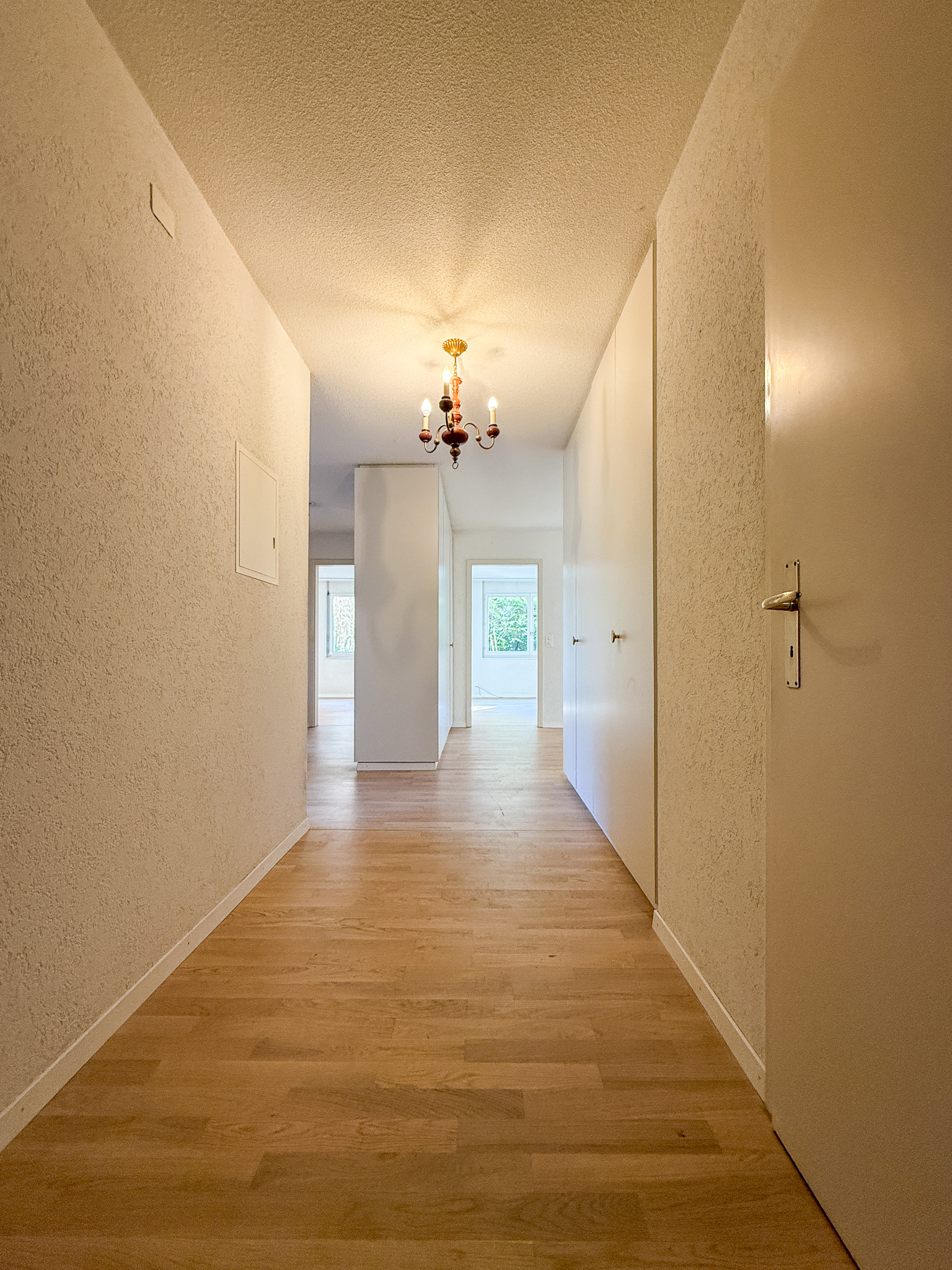 Flur mit Holzoptik und Innenleuchte
