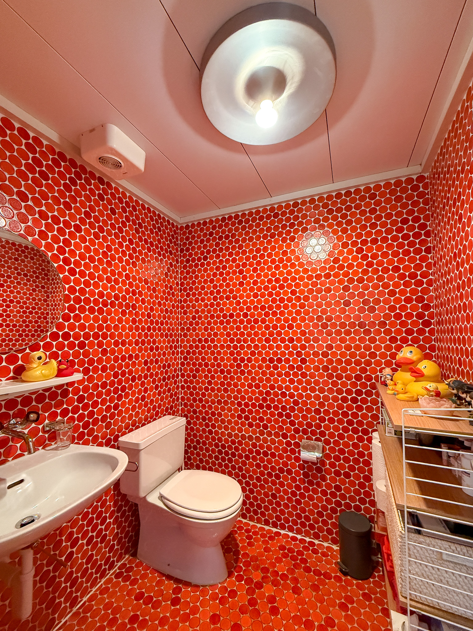 Buntes Gäste-WC mit Polka-Dot-Fliesen