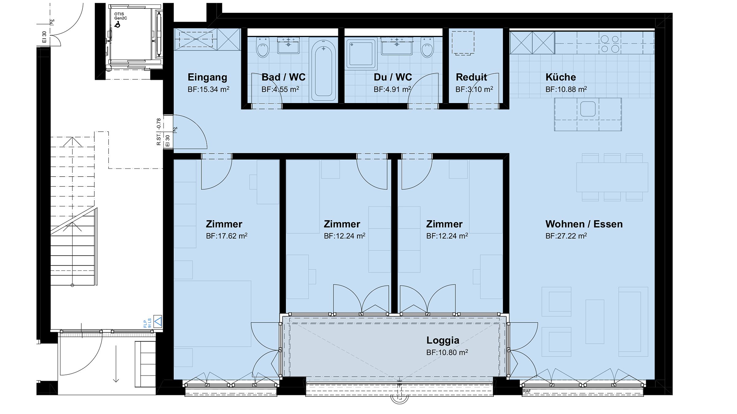 Grundriss einer Wohnung mit Loggia