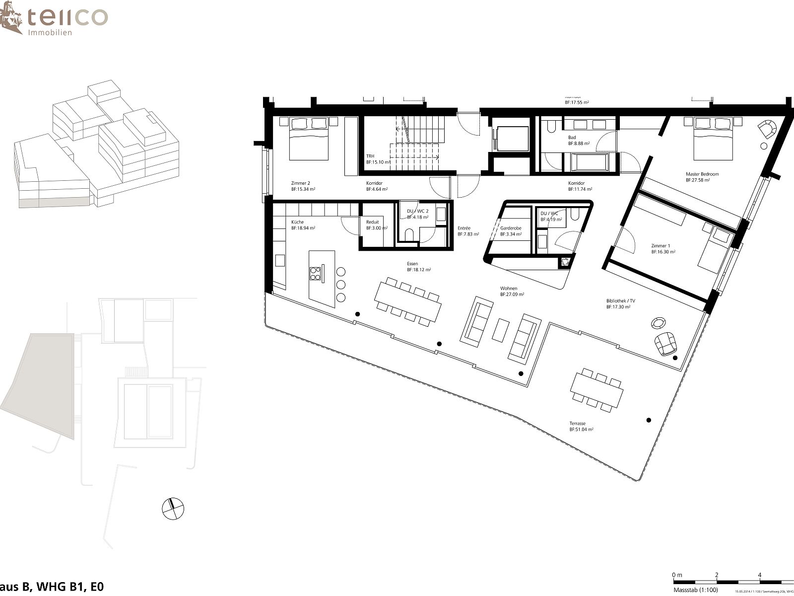 Grundriss einer Wohnung mit Terrasse