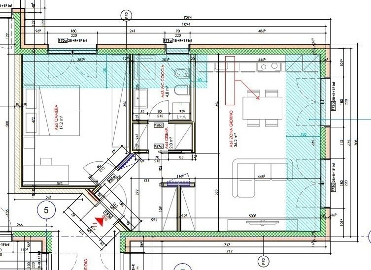 Grundriss einer Wohnung mit zwei Schlafzimmern und offenem Wohnbereich