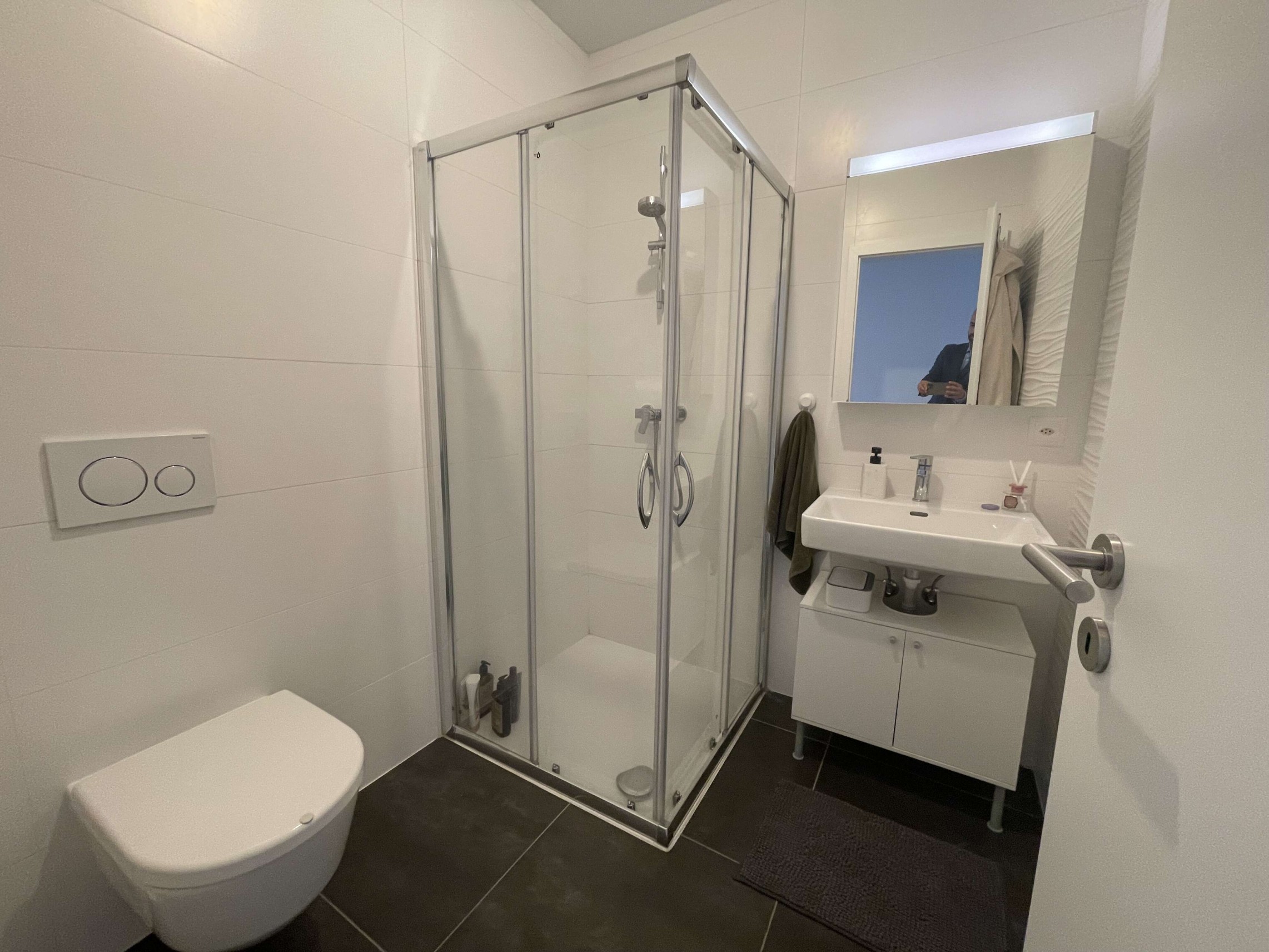 Modernes Badezimmer mit Dusche und Waschtisch