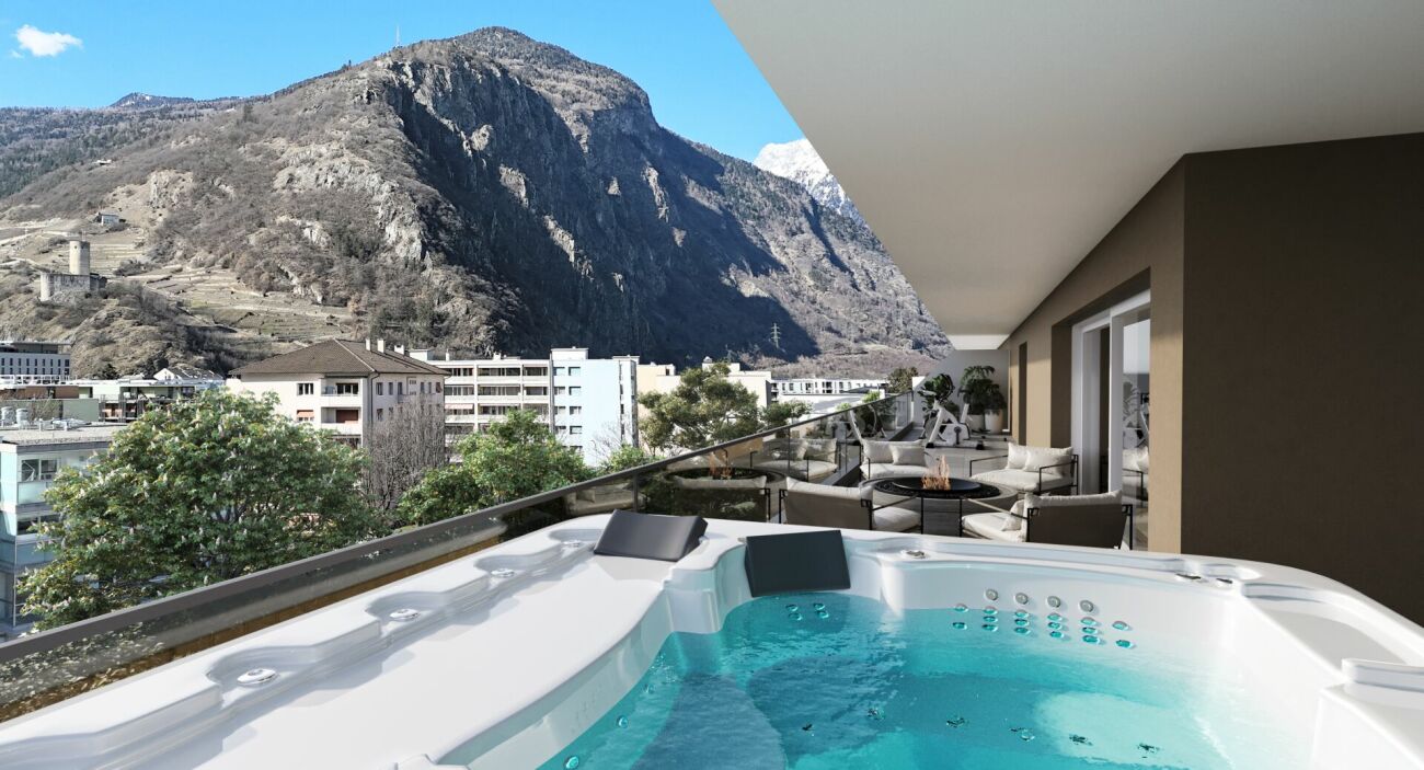 Dachterrasse mit Whirlpool und Bergblick