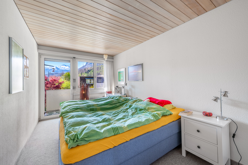 Schlafzimmer mit Bergblick