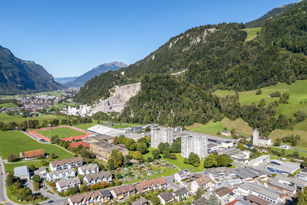 Alpenort mit Talblick