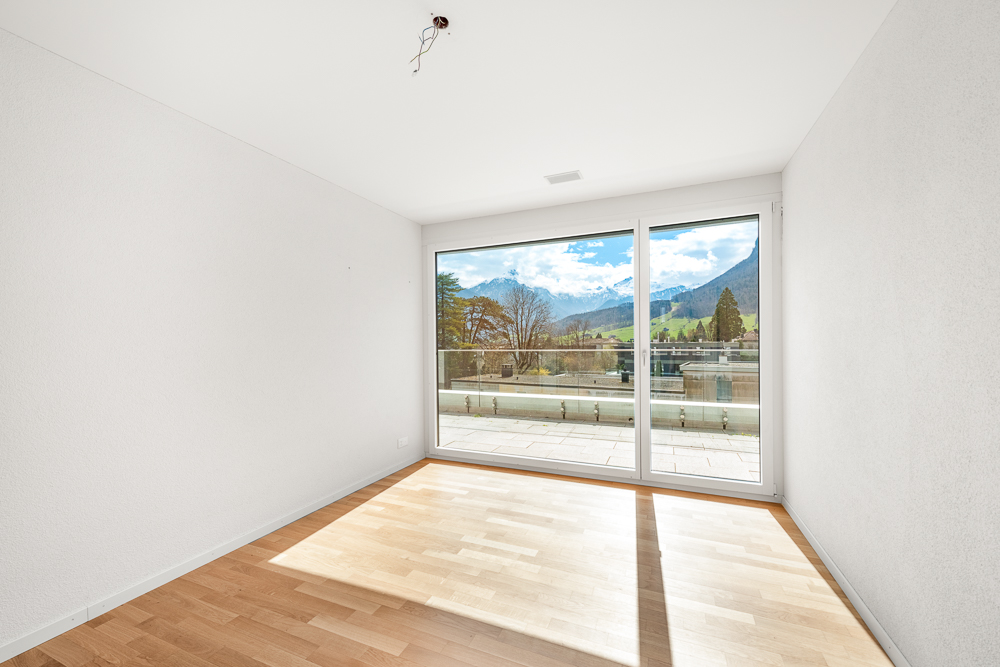 Heller leerer Raum mit Bergblick