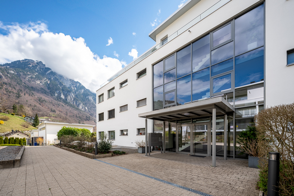 Modernes Mehrfamilienhaus mit Bergblick