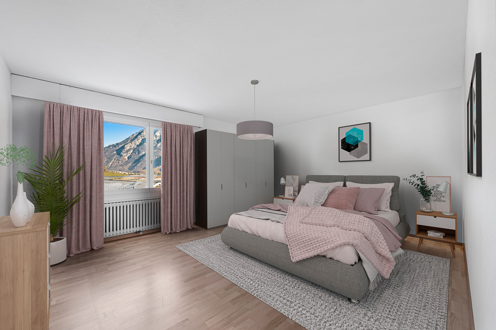 Schlafzimmer mit Bergblick