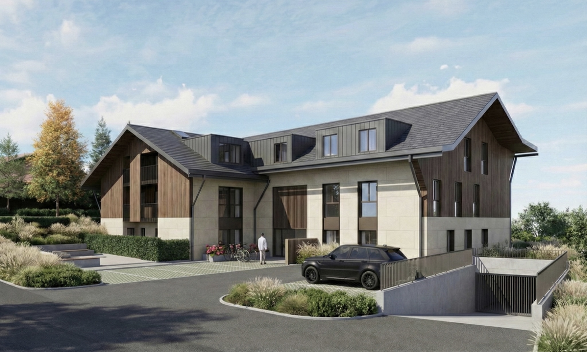 Modernes Wohnhaus mit Holz- und Putzfassade