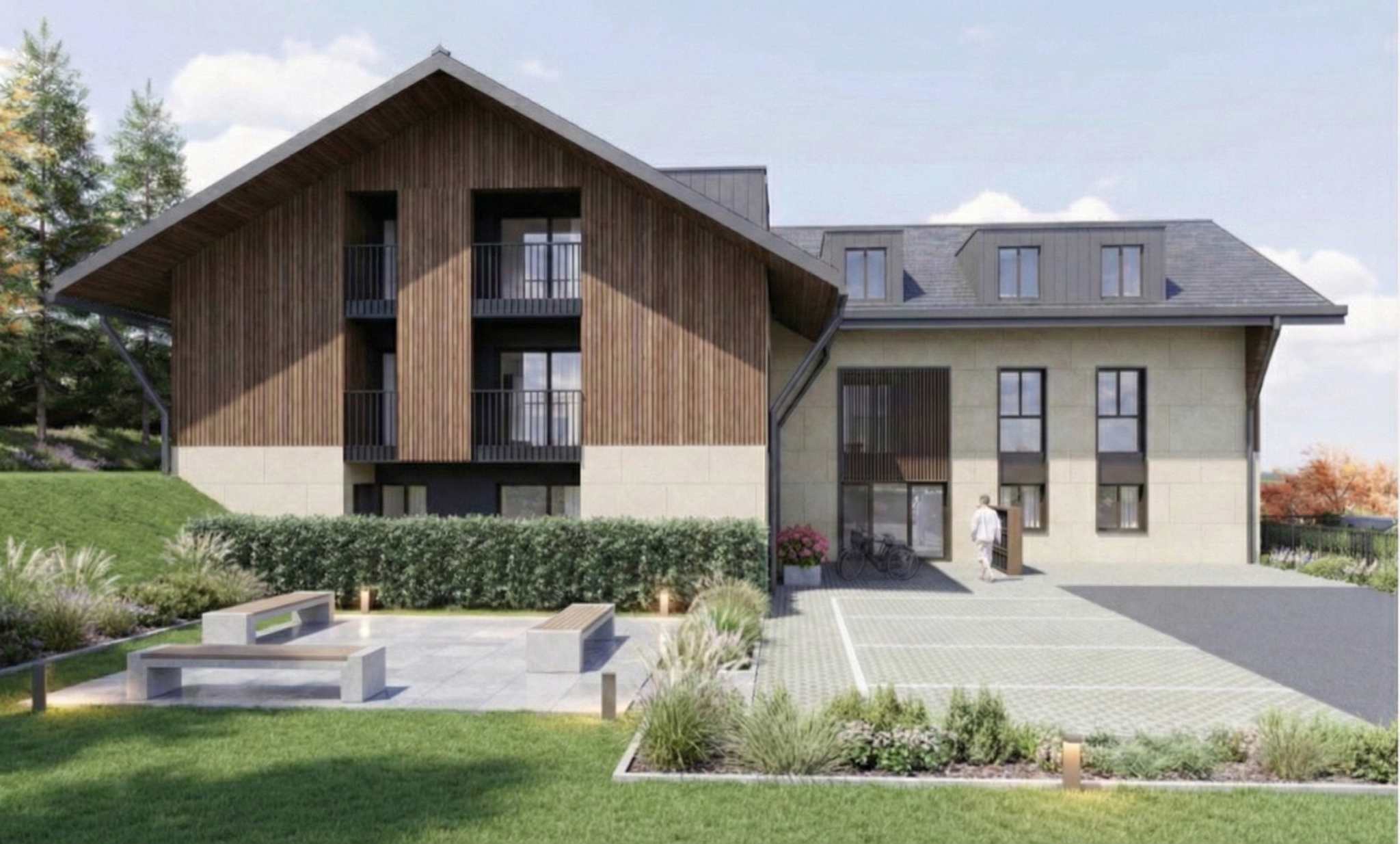 Modernes Wohnhaus mit Holz- und Putzfassade
