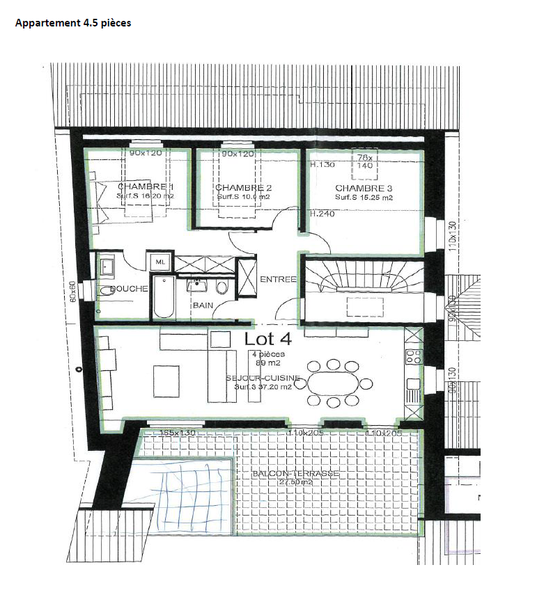 Grundriss einer 4,5-Zimmer-Wohnung
