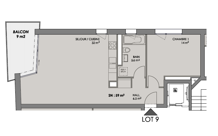 Grundriss einer Wohnung mit Balkon