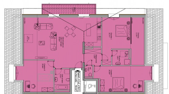 Grundriss einer Wohnung mit mehreren Räumen und Balkon