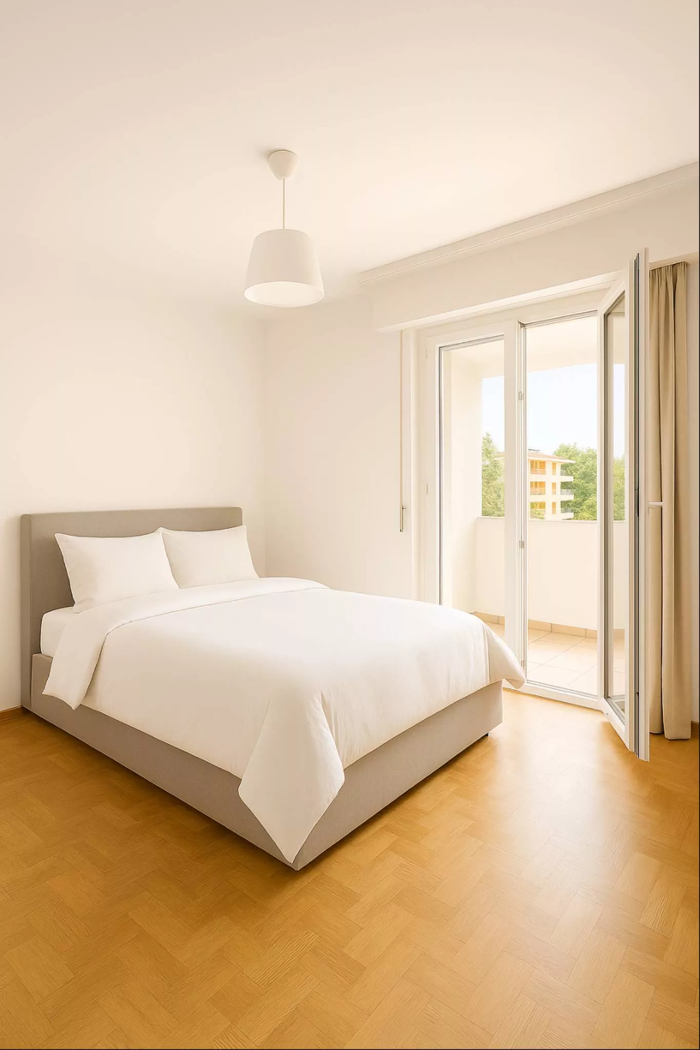 Helles Schlafzimmer mit Balkonzugang