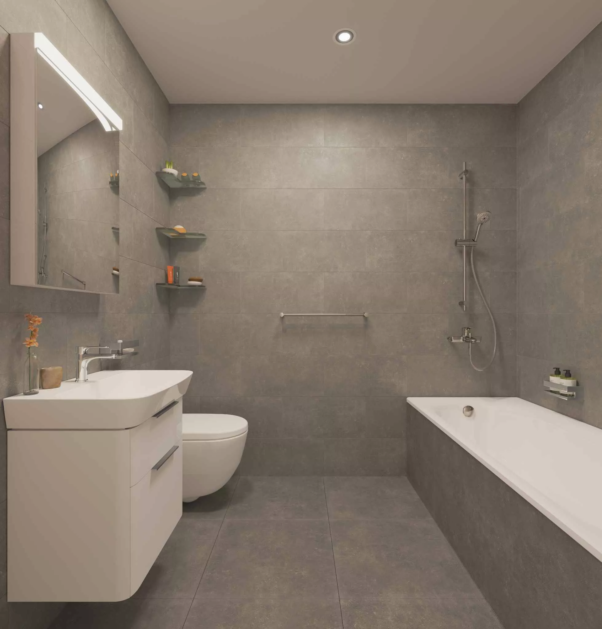 Modernes Badezimmer mit Badewanne und Walk-in-Dusche