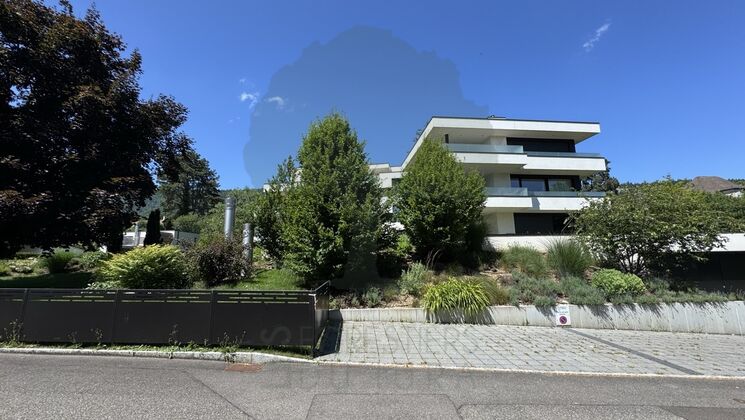 Modernes Wohngebäude mit begrüntem Vorgarten