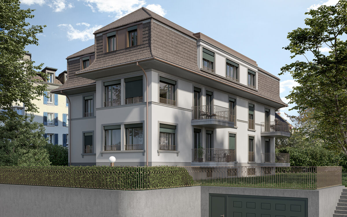 Außenansicht eines modernen Mehrfamilienhauses