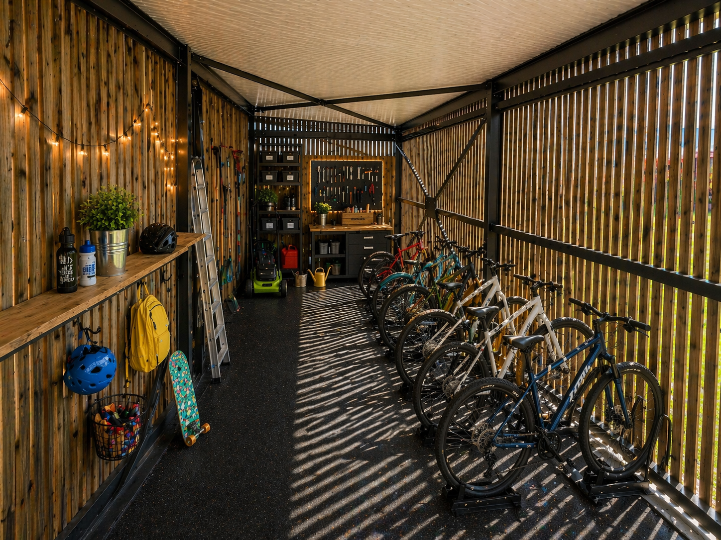 Fahrrad- und Lagerraum mit Holzverkleidung