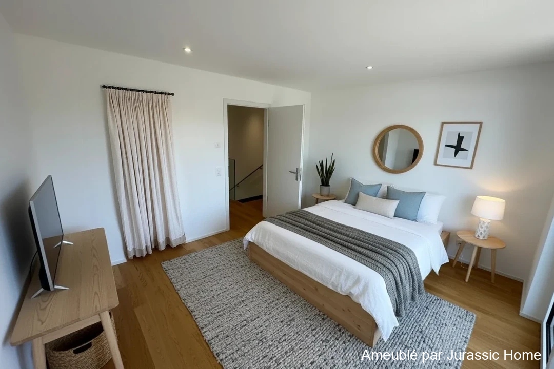 Helles Schlafzimmer mit minimalistischer Möblierung
